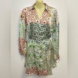 Pink Ripple Silky Floral Long Sleeve Dress